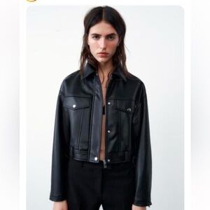 Zara cropped faux leather jacket size small